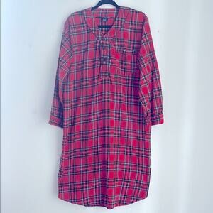 Ashford & Brooks cotton blend flannel 1/4 button up plaid long sleeve nightgown